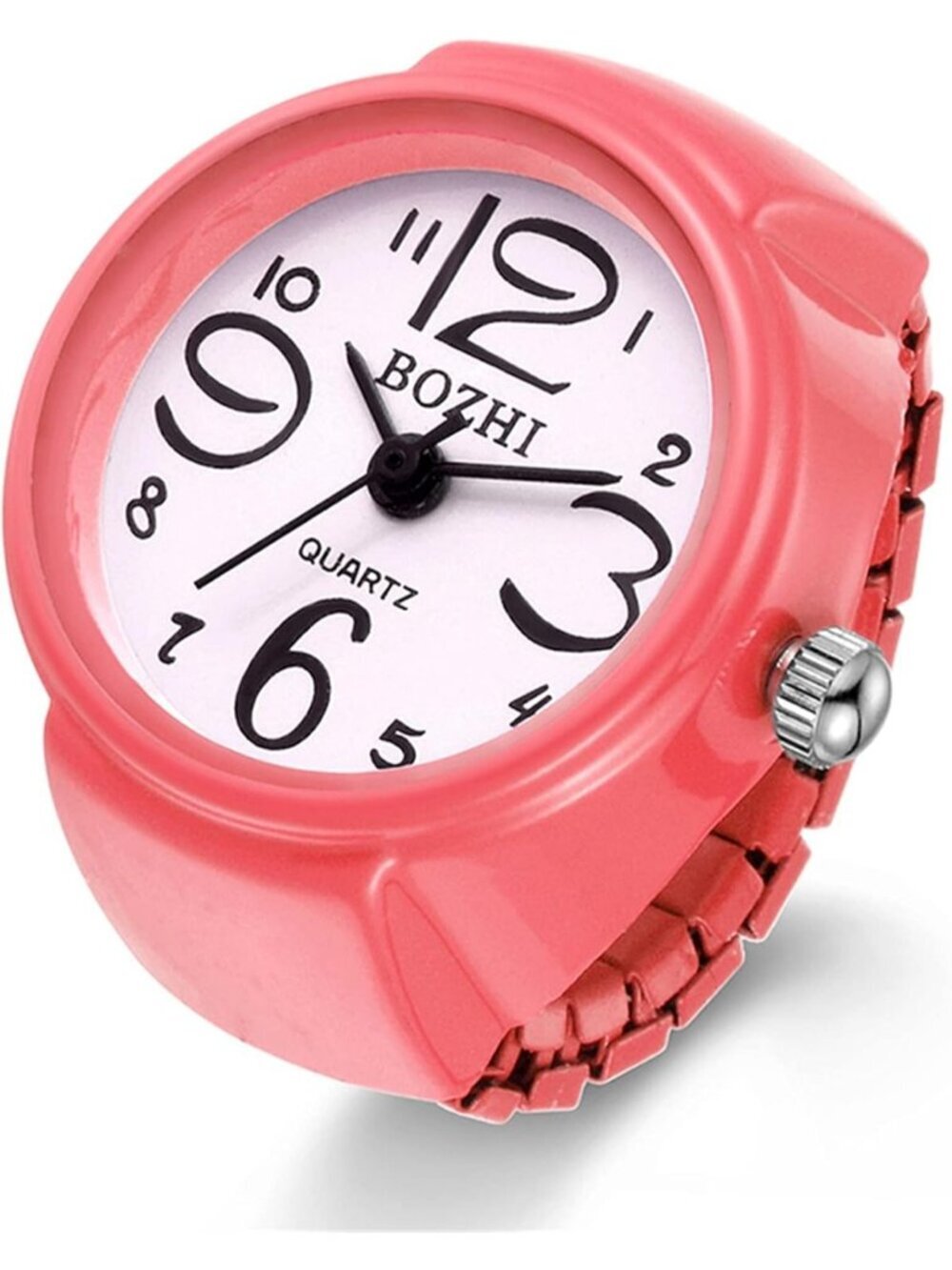 Unisex Pink Analog Quartz Easy Read Adjustable Modern Round Finger Ring Watch - Picture 1 of 6